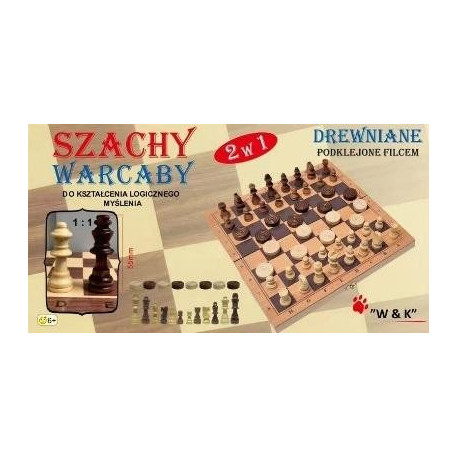 Szachy i warcaby 2w1 drewniane 29x29cm