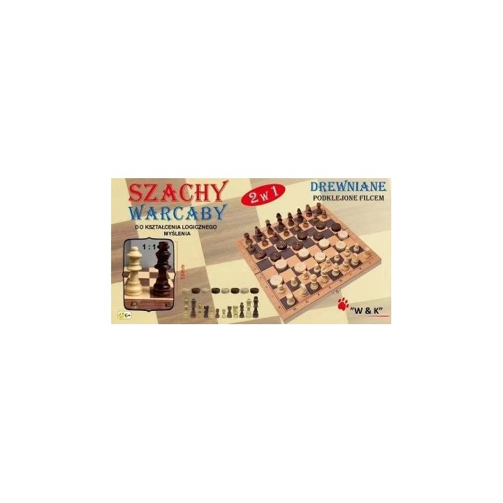 Szachy i warcaby 2w1 drewniane 29x29cm