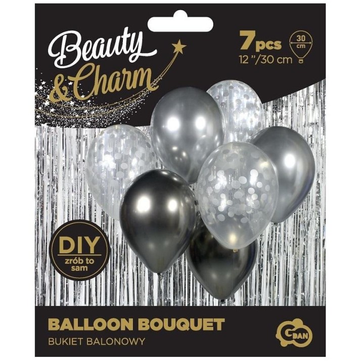 Balony Beauty&Charm bukiet srebrne 30cm 7szt