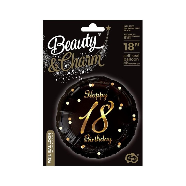 Balon foliowy Happy 18 Birthday czarny 45cm
