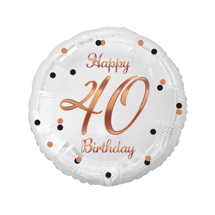 Balon foliowy Happy 40 Birthday biały 45cm