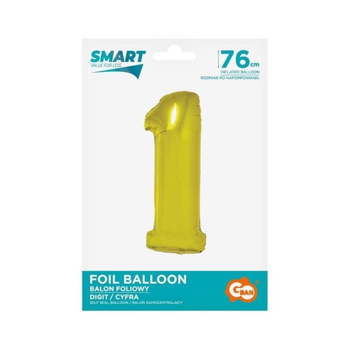 Balon foliowy cyfra 1 złota Smart 76cm