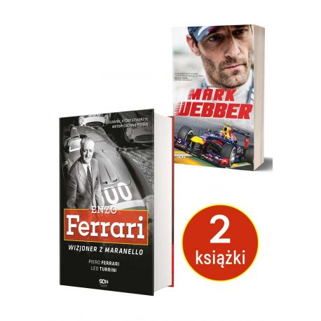 Okładki książek Enzo Ferrari. Wizjoner z Maranello i Mark Webber dostępnych w księgarni sportowej Labotiga.pl i 