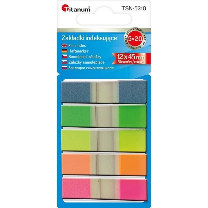 Zakładki indeksujące fluo 12x45mm 5x20 kartek