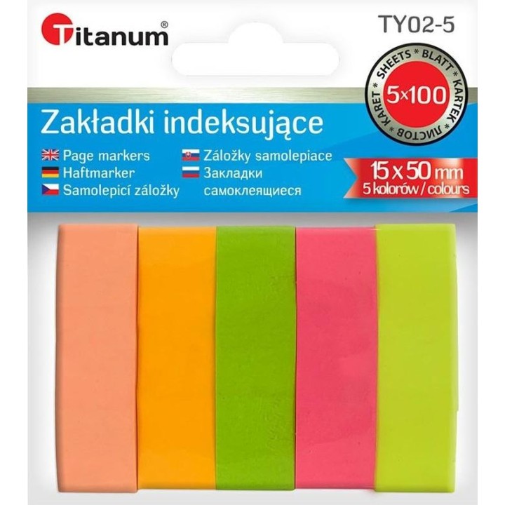 Zakładki indeksujące fluo 15x50mm 5x100 kartek