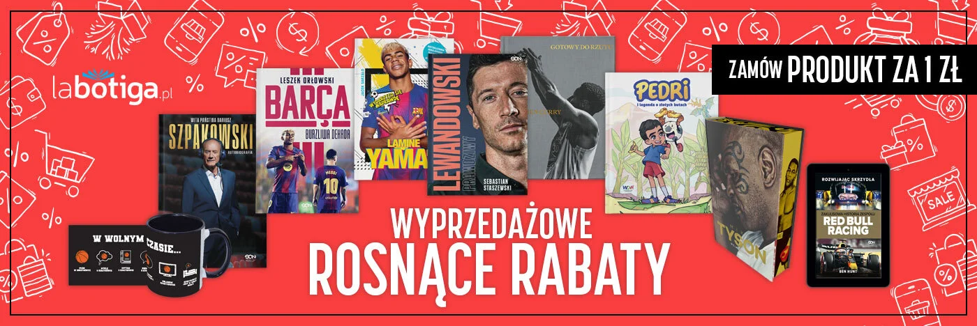 Baner główny reklamujący książki sportowe i gadżety w promocji Labotiga Team w księgarni www.labotiga.pl
