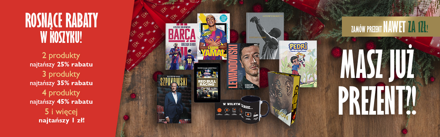 Grafika promująca promocję swiąteczną 25 książcek sportowych na labotiga.pl